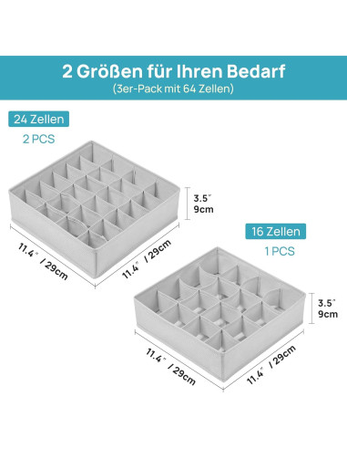 Organizadores de Cajones Vtopmart 3 Pack 64 Celdas Tela Plegable