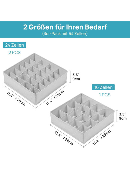 Organizadores de Cajones Vtopmart 3 Pack 64 Celdas Tela Plegable Organizadores de Cajones Vtopmart 3 Pack 64 Celdas Tela Plegable