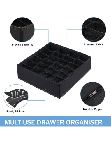 Organizador de Cajones Plegable Boudar 24 Celdas Negro 32x32x10cm