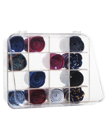 Organizador de Corbatas HUHYNN Acrílico Transparente 16 Compartimentos
