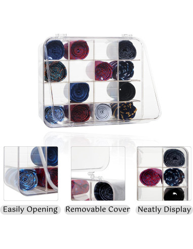 Organizador de Corbatas HUHYNN Acrílico Transparente 16 Compartimentos