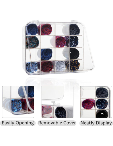 Organizador de Corbatas HUHYNN Acrílico Transparente 16 Compartimentos