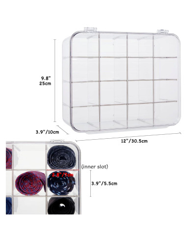 Organizador de Corbatas HUHYNN Acrílico Transparente 16 Compartimentos