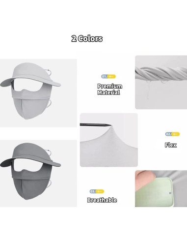 Cubierta Facial Solar UPF 50+ Mujeres Gris Claro Transpirable