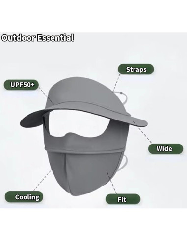 Cubierta Facial Solar UPF 50+ Mujeres Gris Claro Transpirable