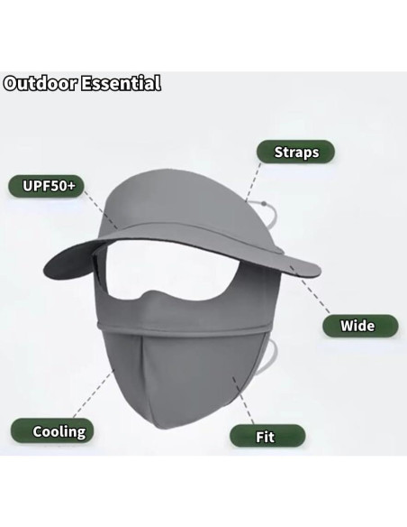 Cubierta Facial Solar UPF 50+ Mujeres Gris Claro Transpirable