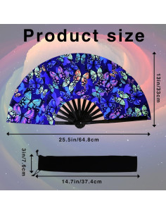 Abanico Plegable de Mano dmjuncong Mariposa 64.8 cm Neon 2