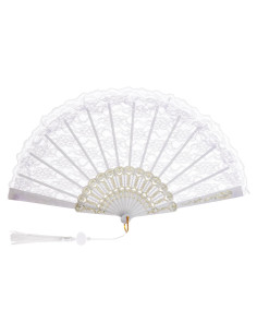 Abanico de Mano Plegable Jmkcoz Blanco Floral 42 cm