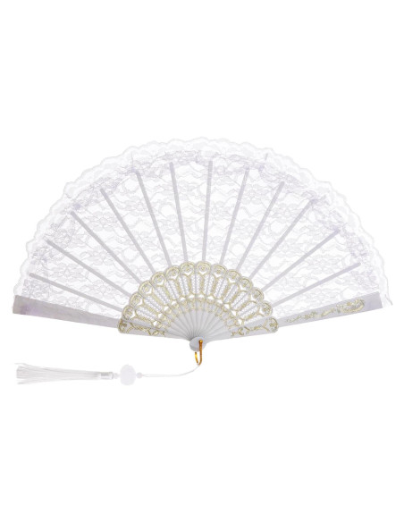 Abanico de Mano Plegable Jmkcoz Blanco Floral 42 cm