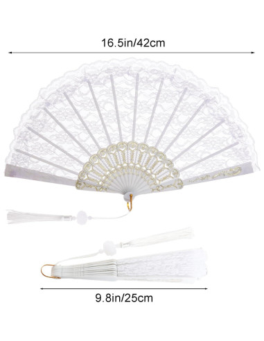 Abanico de Mano Plegable Jmkcoz Blanco Floral 42 cm