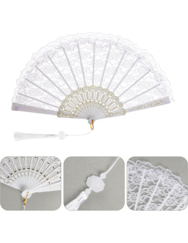 Abanico de Mano Plegable Jmkcoz Blanco Floral 42 cm