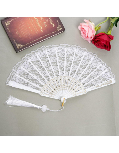 Abanico de Mano Plegable Jmkcoz Blanco Floral 42 cm