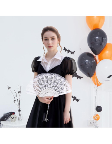 Abanico de Mano Plegable Jmkcoz Blanco Floral 42 cm