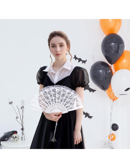 Abanico de Mano Plegable Jmkcoz Blanco Floral 42 cm