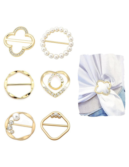 6 Clips de Bufanda de Seda con Perla y Rhinestone HEQXWL