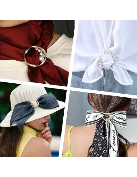 6 Clips de Bufanda de Seda con Perla y Rhinestone HEQXWL