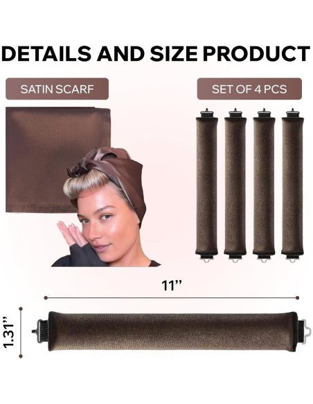 Kit de Rulos Sin Calor Terciopelo Jumbo 4 pcs con Bufanda