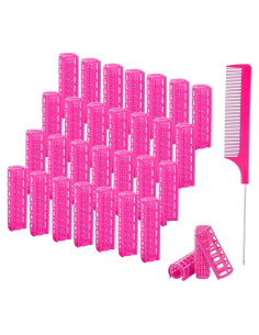 Juego de Rulos de Plástico ZMD 28PCS 1.5cm Rosa Sin Calor