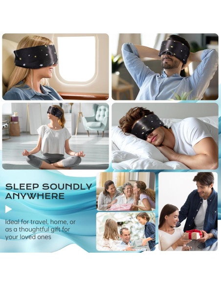 MÁSCARA DE SUEÑO MUSICOZY de Seda Morera Ajustable Negra