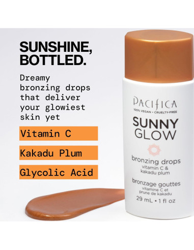 Bronceador Líquido Pacifica Sunny Glow - 40.82g, Brillo Natural