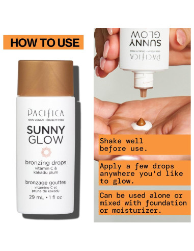 Bronceador Líquido Pacifica Sunny Glow - 40.82g, Brillo Natural