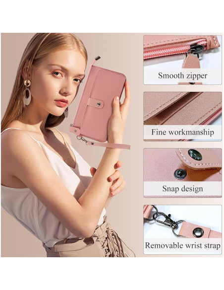 Cartera Larga de Mano AfitLulu Rosa con Doble Cierre y RFID Cartera Larga de Mano AfitLulu Rosa con Doble Cierre y RFID