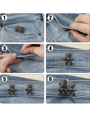 6 Pairs Botones Ajustables para Jeans SAVITA - Gris Oscuro