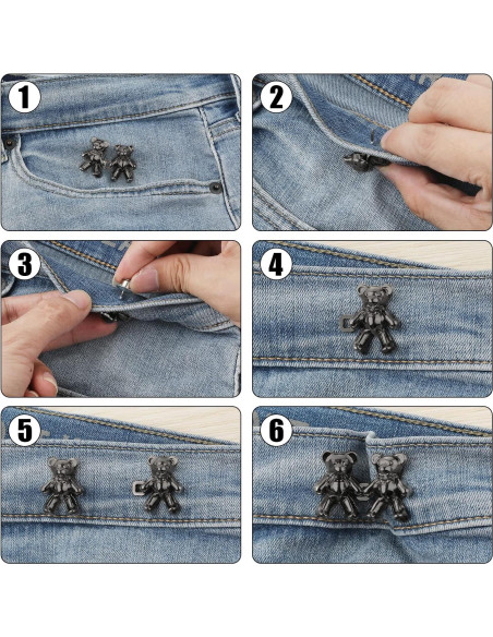 6 Pairs Botones Ajustables para Jeans SAVITA - Gris Oscuro