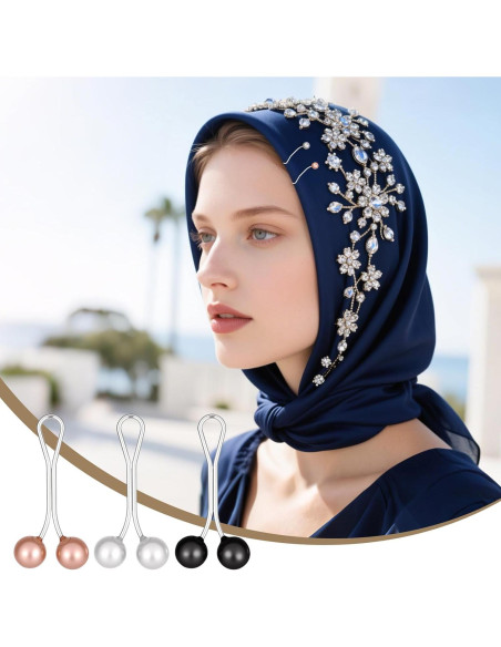 12 Alfileres de Hijab Aeaocvo - Perlas y Clips para Bufanda
