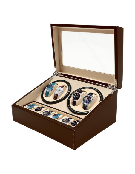 Caja de Reloj Automático WANLECY 4+6 Marrón con Cojines