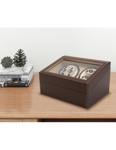 Caja de Reloj Automático WANLECY 4+6 Marrón con Cojines