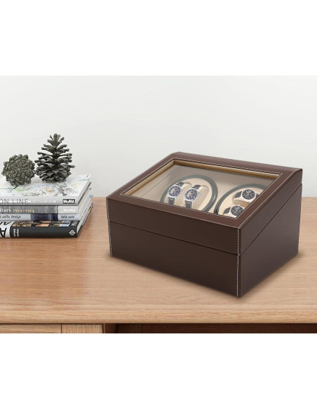 Caja de Reloj Automático WANLECY 4+6 Marrón con Cojines