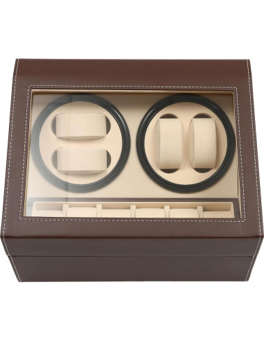 Caja de Reloj Automático WANLECY 4+6 Marrón con Cojines