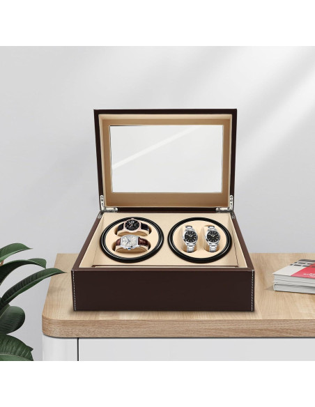Caja de Reloj Automático WANLECY 4+6 Marrón con Cojines