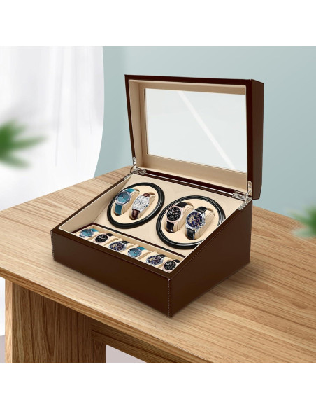 Caja de Reloj Automático WANLECY 4+6 Marrón con Cojines