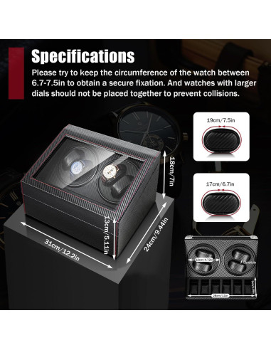 Enrollador de Relojes Automáticos CHEAA Fibra Carbono 4+6