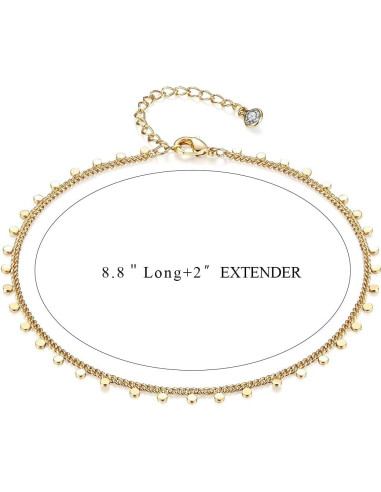 Pulsera de Tobillo Fettero Dainty Oro 14K Ajustable 21.6cm