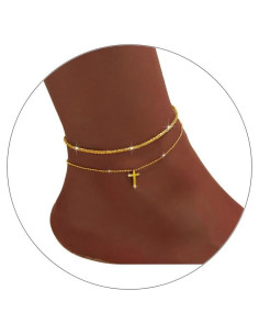 Pulseras de Tobillo para Mujeres - Oro 14K con Cruz Dorada