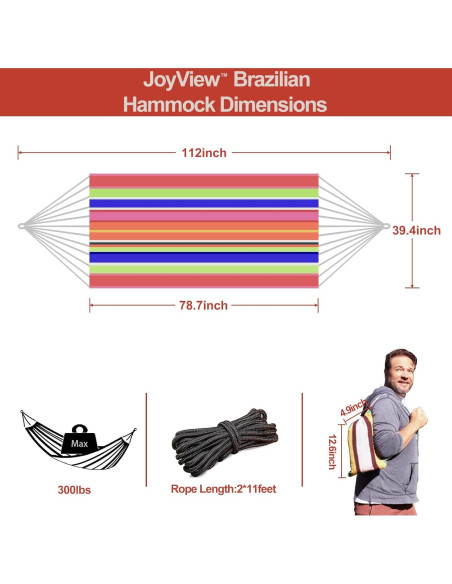 Hamaca JoyView Individual Algodón 200x100 cm Rayas Color