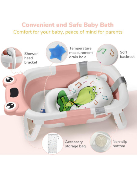 Bañera Plegable para Bebé Deanic Rosa con Toalla Suave