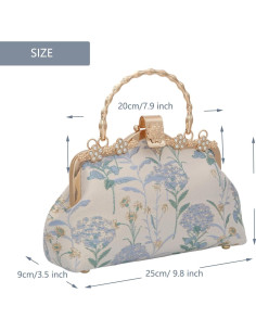 Bolso de Noche YEBON Clutch Bordado Floral Azul 25x17cm 2