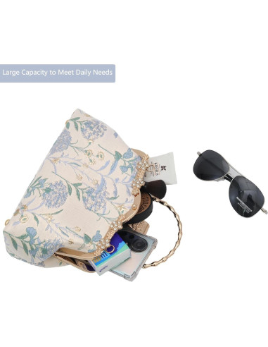 Bolso de Noche YEBON Clutch Bordado Floral Azul 25x17cm