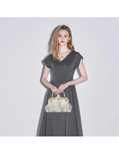 Bolso de Noche YEBON Clutch Bordado Floral Azul 25x17cm