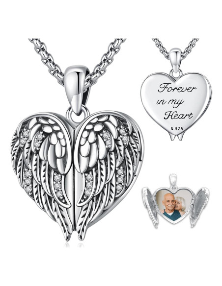 Collar Medallón Alas de Ángel Plata 925 con Cadena 56 cm