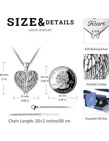 Collar Medallón Alas de Ángel Plata 925 con Cadena 56 cm