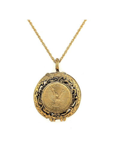 Colgante Locket de Moneda de Ángel Libertad Chile 61 cm