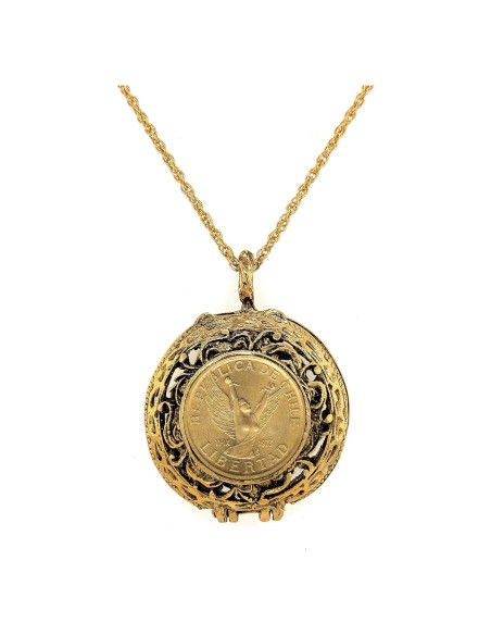 Colgante Locket de Moneda de Ángel Libertad Chile 61 cm