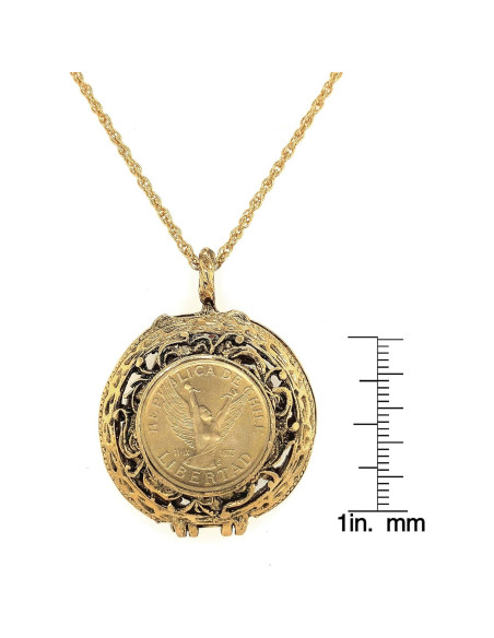 Colgante Locket de Moneda de Ángel Libertad Chile 61 cm
