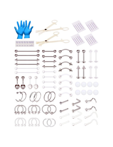 Kit de Piercing Profesional DJCIW 90PCS Acero Inoxidable
