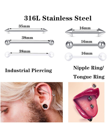 Kit de Piercing Profesional DJCIW 90PCS Acero Inoxidable